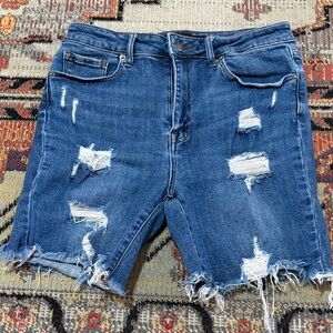 Distressed Blue Denim Jean Shorts for Women